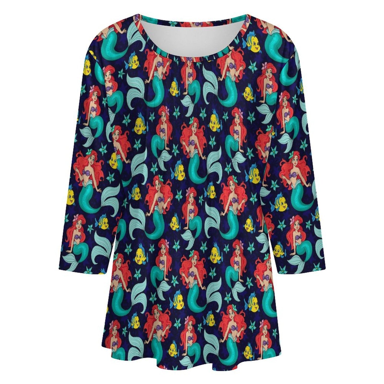 Little Mermaid Women's 3/4 Sleeve Pleated Tunic Top - Ambrie