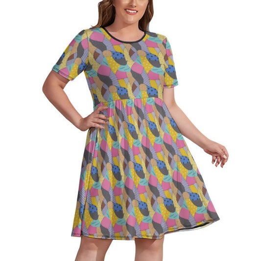 Sally's Dress Women's Round Neck Plus Size Dress With Pockets