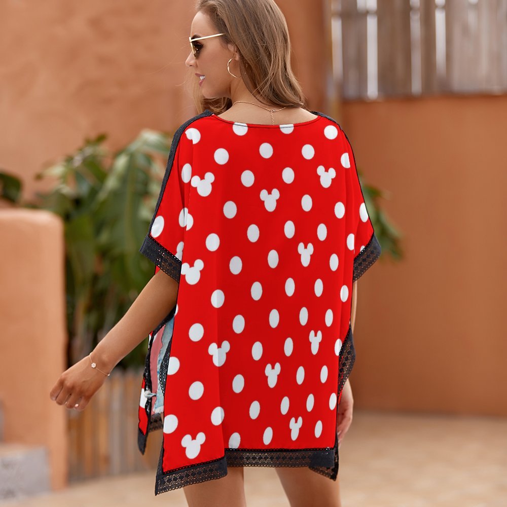 Red With White Mickey Polka Dot Women's Swimsuit Cover Up