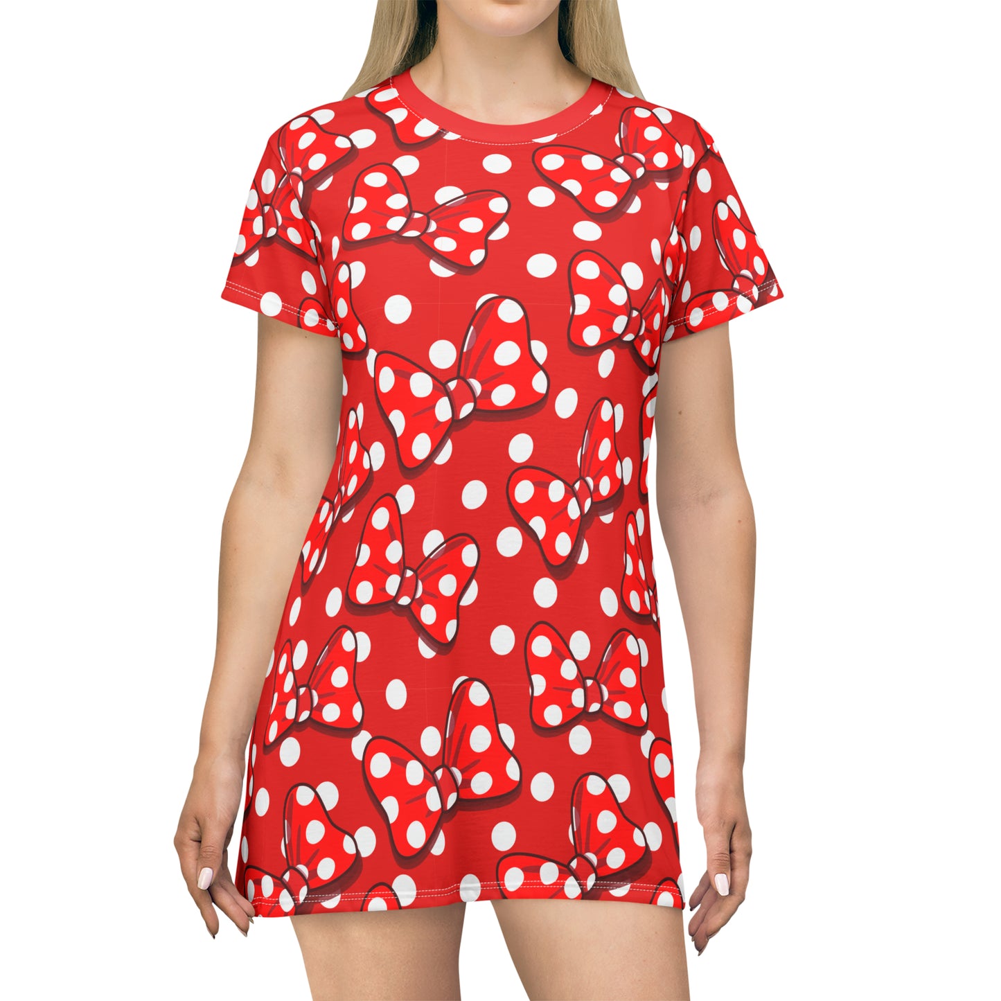 Polka Dots With Red Bows T-Shirt Dress