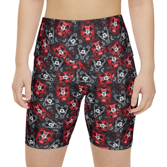 Steamboat Mickey And Minnie Cards Women's Athletic Workout Shorts