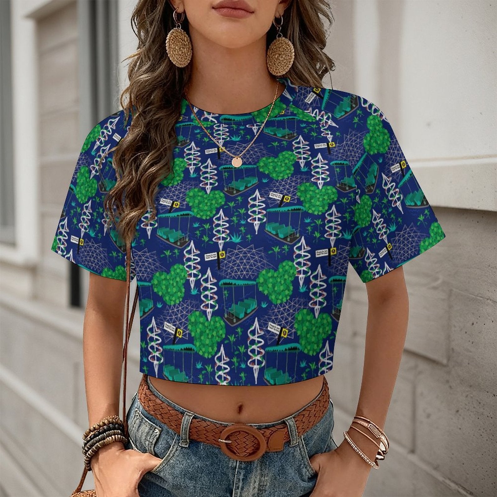 All Over Print Cropped Ralgan T-Shirt - Ambrie