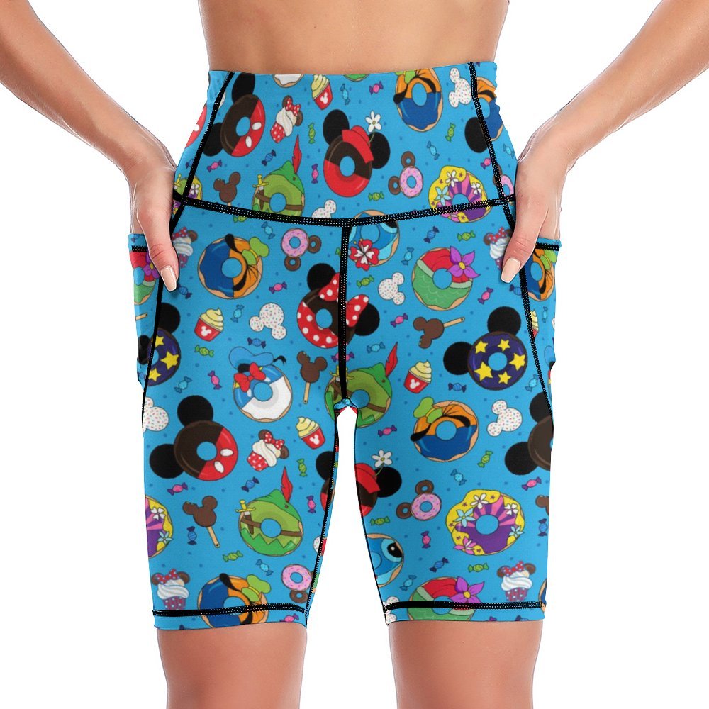 Character Donuts Women's Knee Length Athletic Yoga Shorts With Pockets