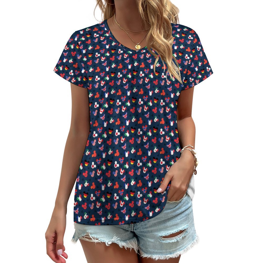 Mickey Flags Women's V-Neck Short Sleeve T-Shirt