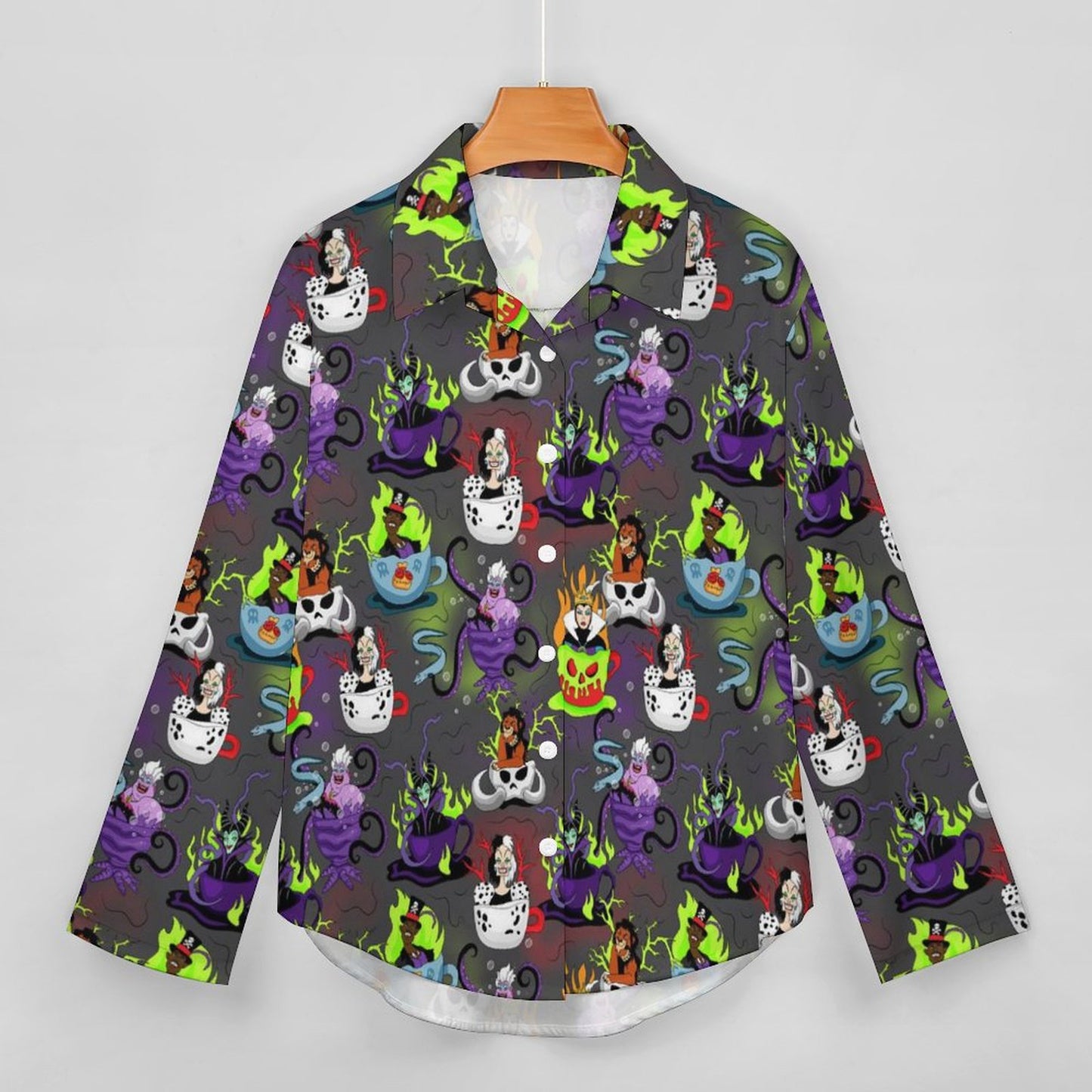 Villains Tea Cups Long Sleeve Button Up Blouse
