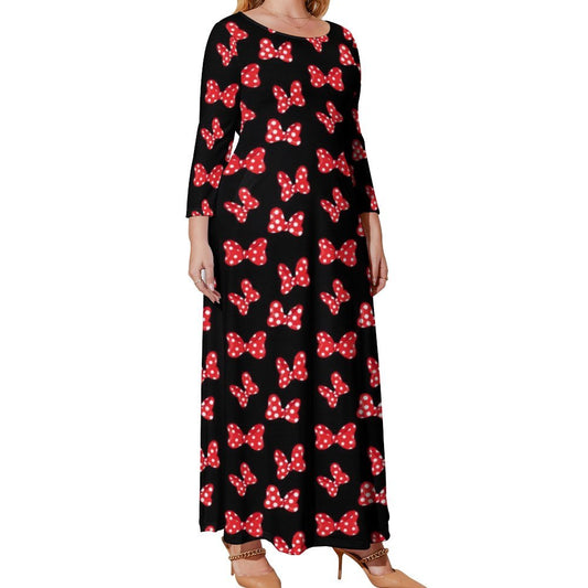 Polka Dot Bows Plus Size Loose-Fit Long Sleeve Dress