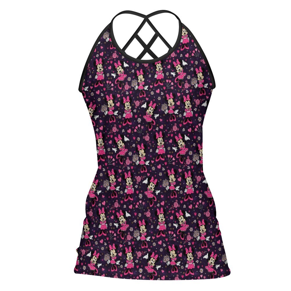 Pink Minnie Women's Criss-Cross Open Back Tank Top