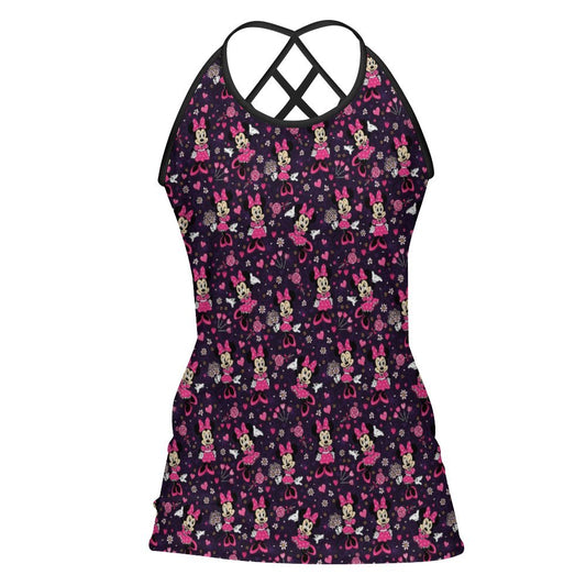 Pink Minnie Women's Criss-Cross Open Back Tank Top