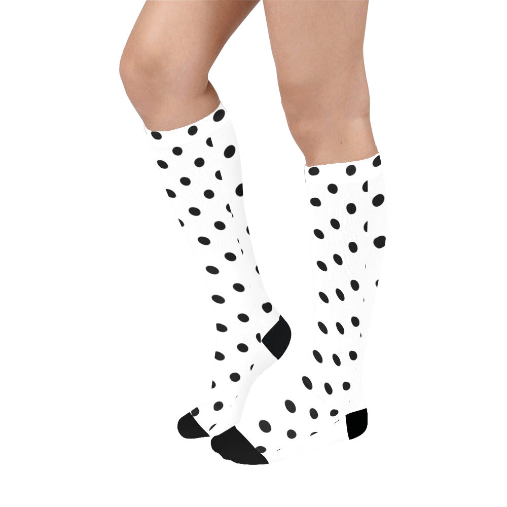 White With Black Polka Dots Over-The-Calf Socks