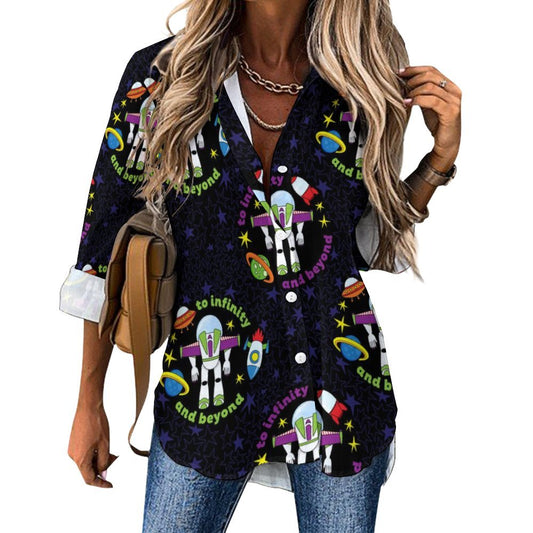 To Infinity And Beyond Long Sleeve Button Up Blouse