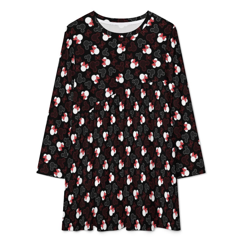 Mickey And Minnie Dots Long Sleeve Patchwork T-shirt Dress