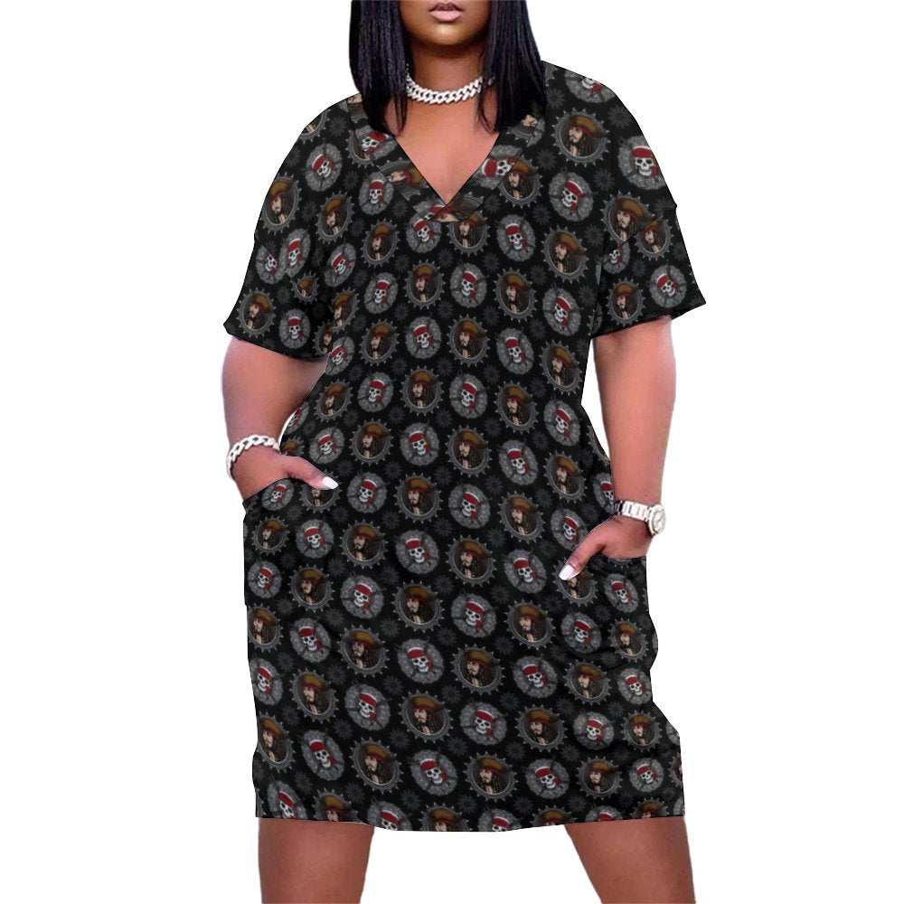 Savy Women's V-neck Loose Dress With Pockets