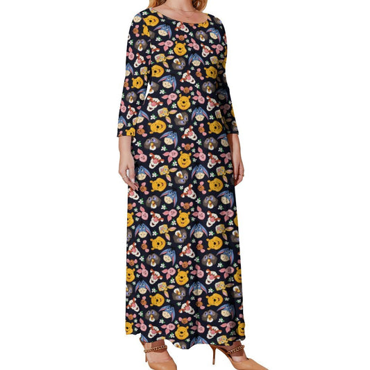 Hundred Acre Wood Friends Plus Size Loose-Fit Long Sleeve Dress