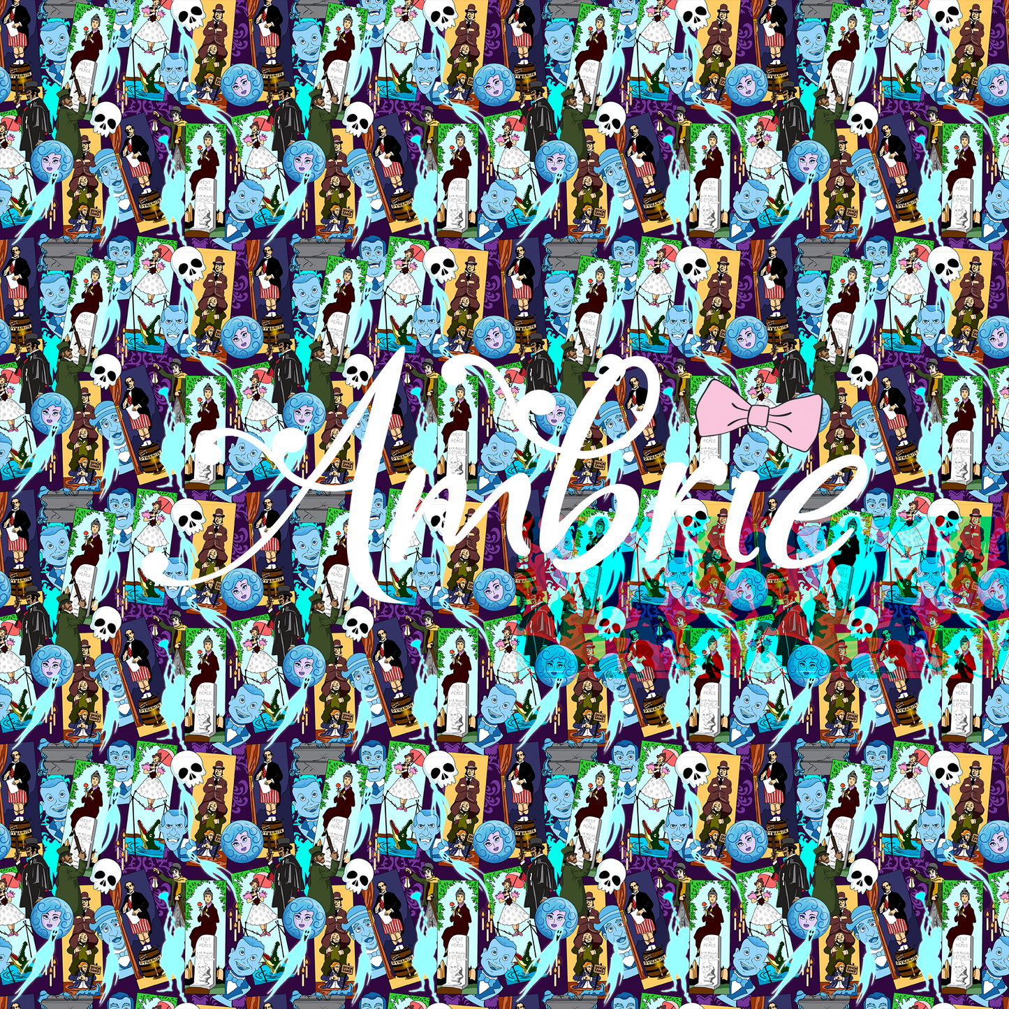 Haunted Mansion Favorites Seamless Pattern, Magical Cartoon Seamless pattern, Fabric Sublimation