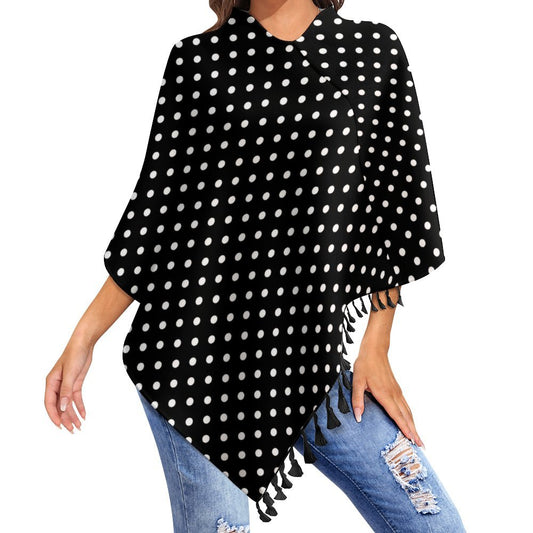 Black With White Polka Dots Tassel Cape