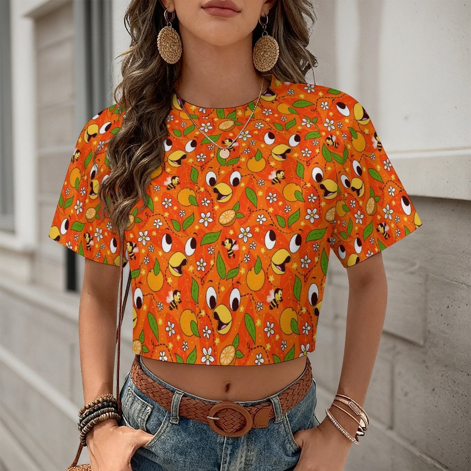 All Over Print Cropped Ralgan T-Shirt - Ambrie