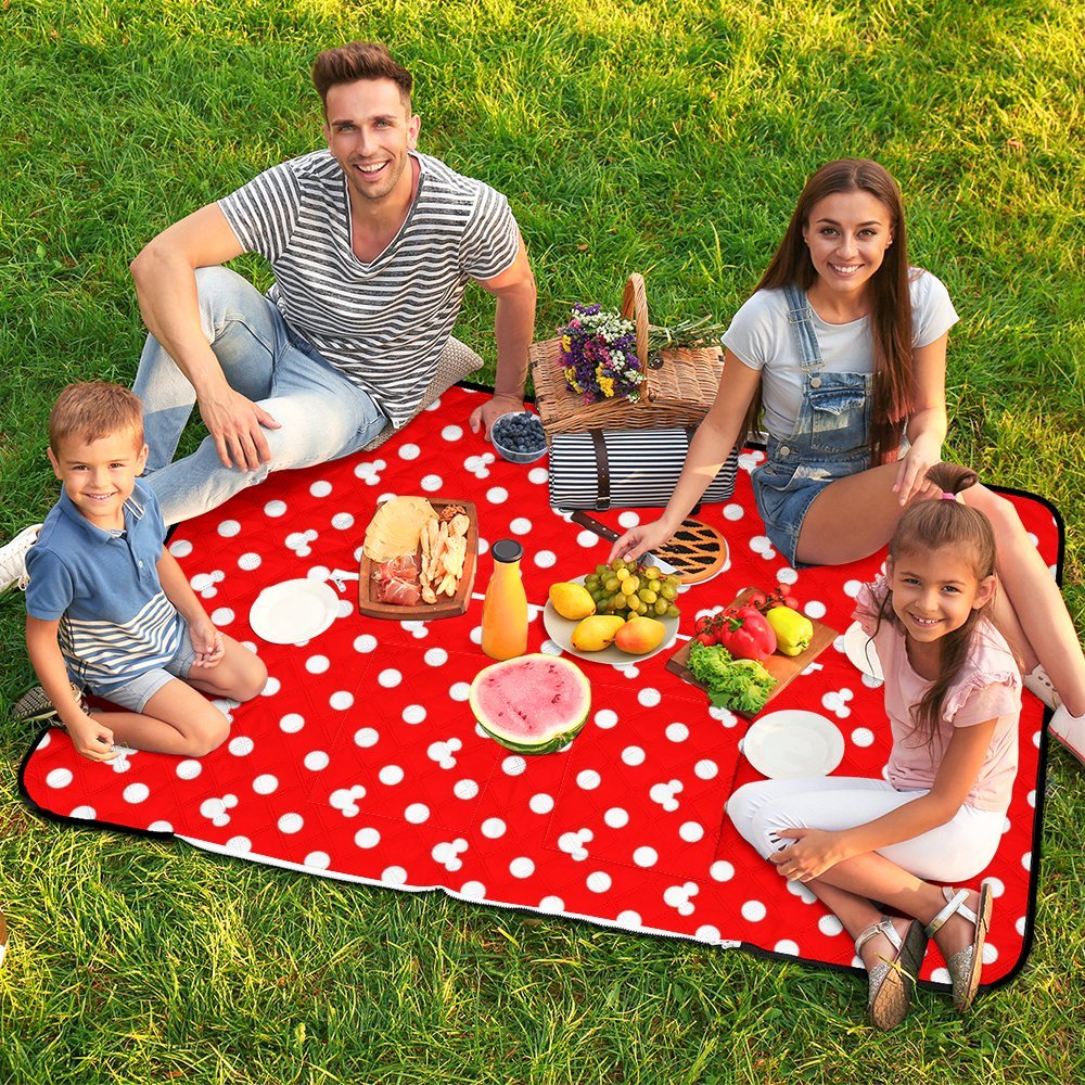 Red With White Mickey Polka Dots Zipper Picnic Mat