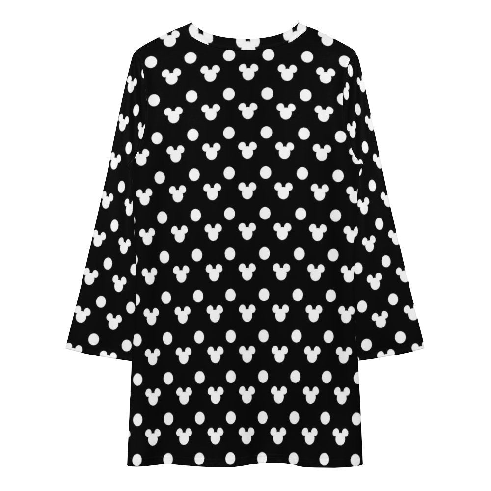 Black With White Mickey Polka Dots Long Sleeve Patchwork T-shirt Dress