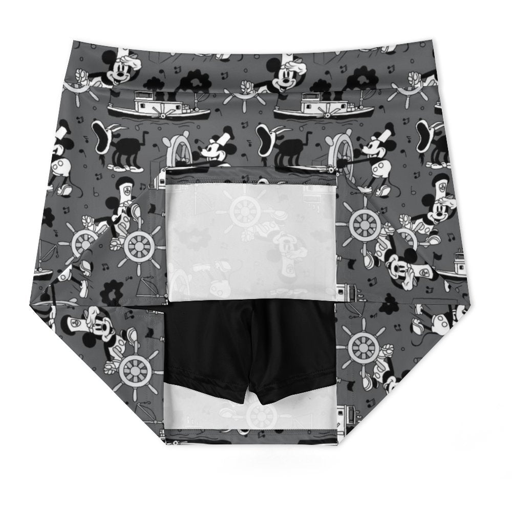 Steamboat Mickey Athletic A-Line Skirt With Pocket Solid Shorts