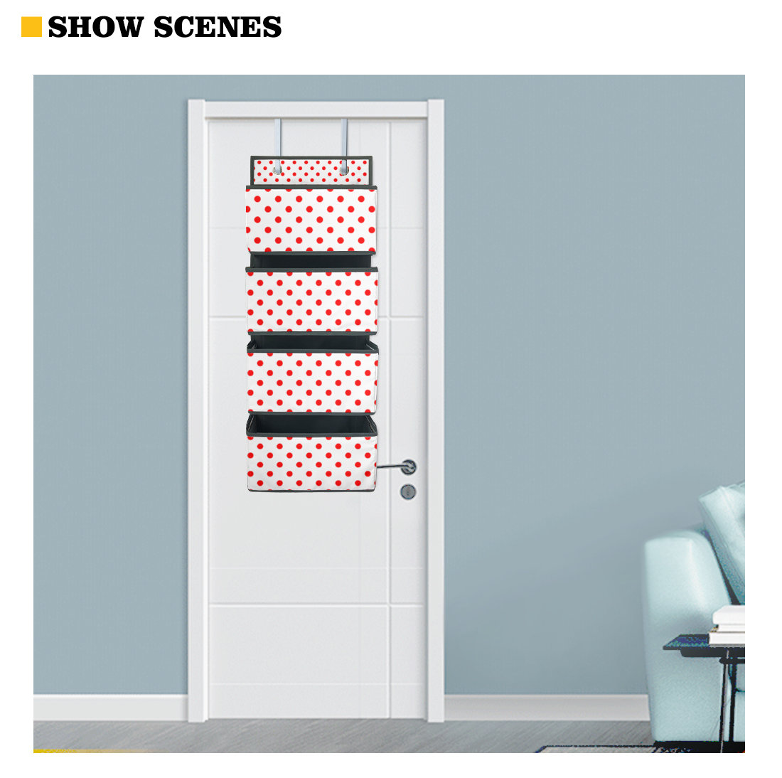 White With Red Polka Dots 4-Tier Hanging Shelf Wall Closet Storage Organizer Bags