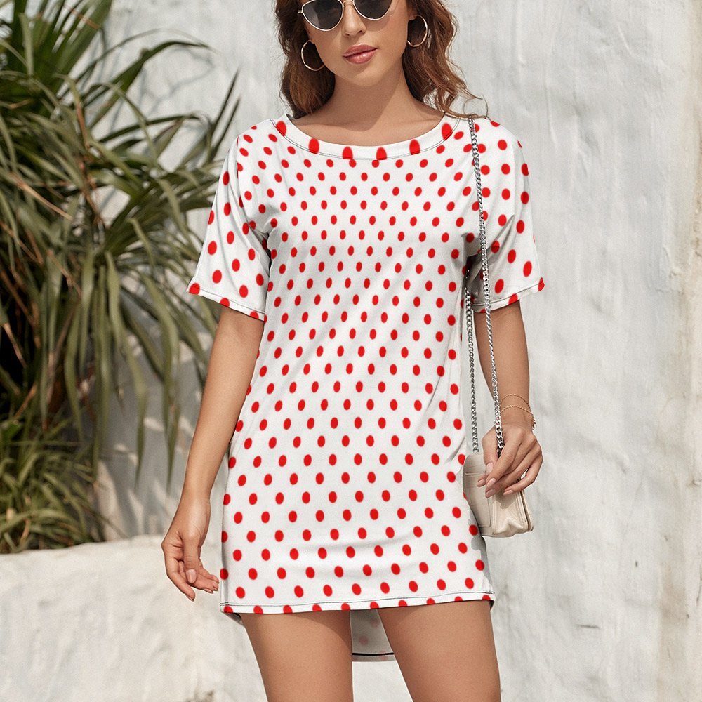 White With Red Polka Dots Dolman Short Sleeve T-Shirt