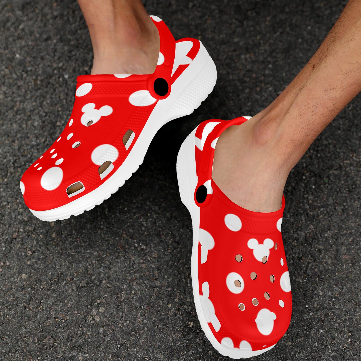 Red With White Mickey Polka Dots Foam Clogs for Adults