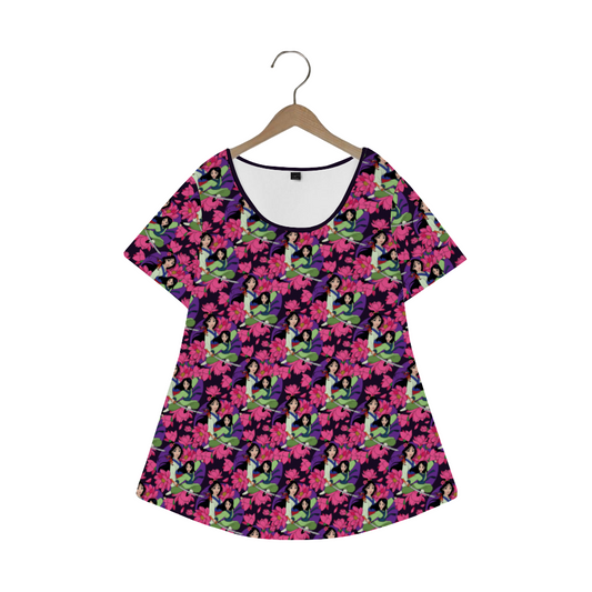 Blooming Flowers Women's Crew Neck Loose Tunic