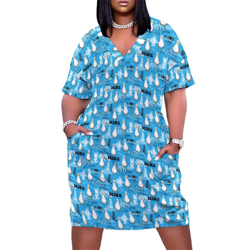 Disney Finding Nemo Mine Mine Mine Women's V-neck Loose Dress With Pockets