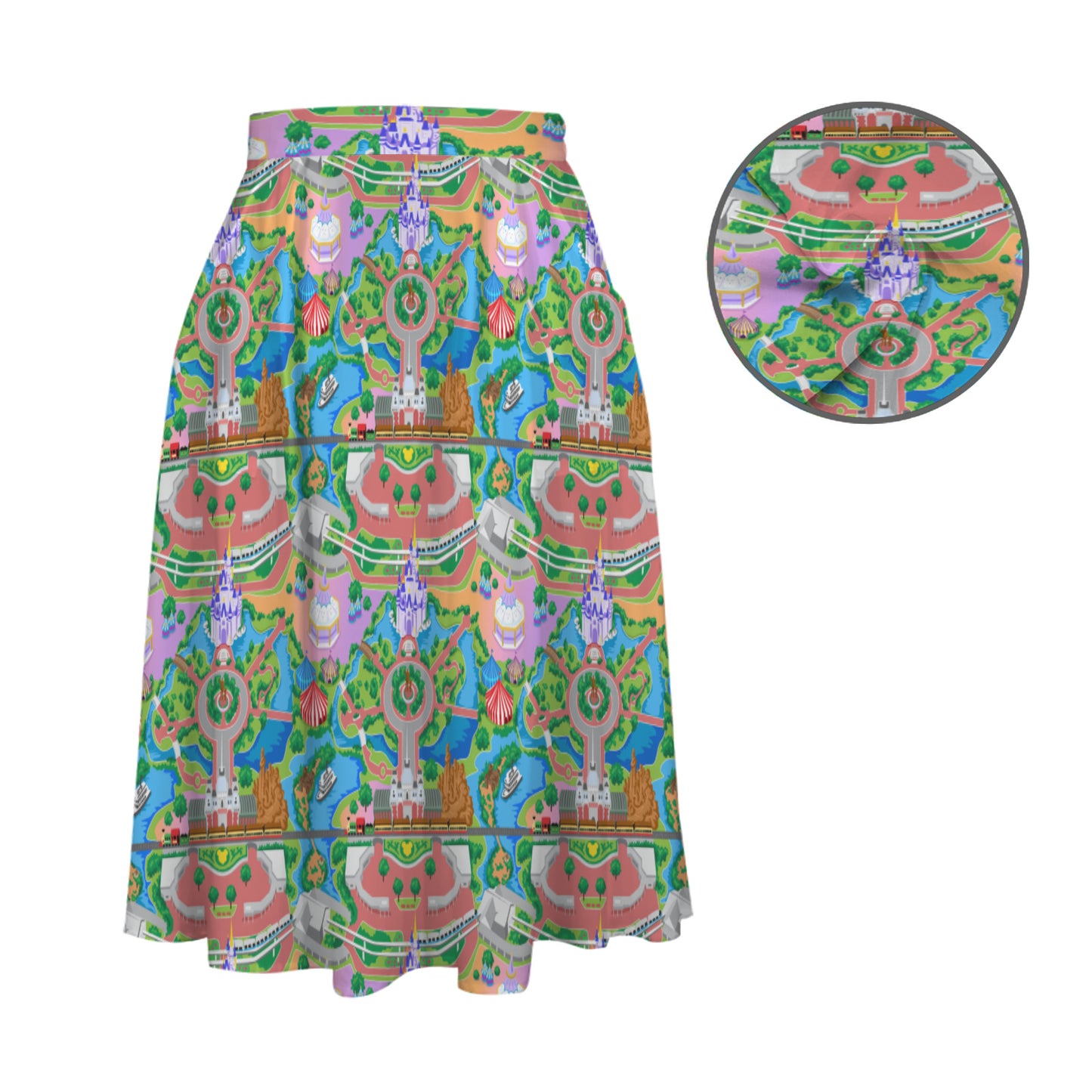 Park Map Elastic Waist Midi Skirt With Pockets