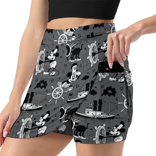 Steamboat Mickey Athletic A-Line Skirt With Pocket