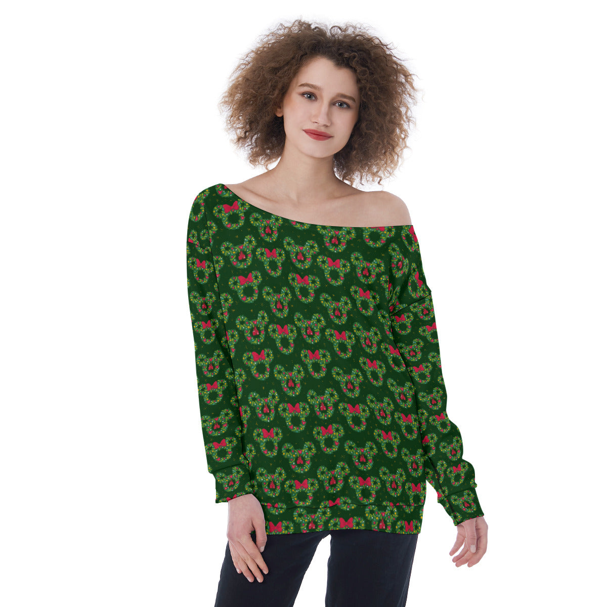 Christmas Wreaths Oversized Women's Off-Shoulder Sweatshirt