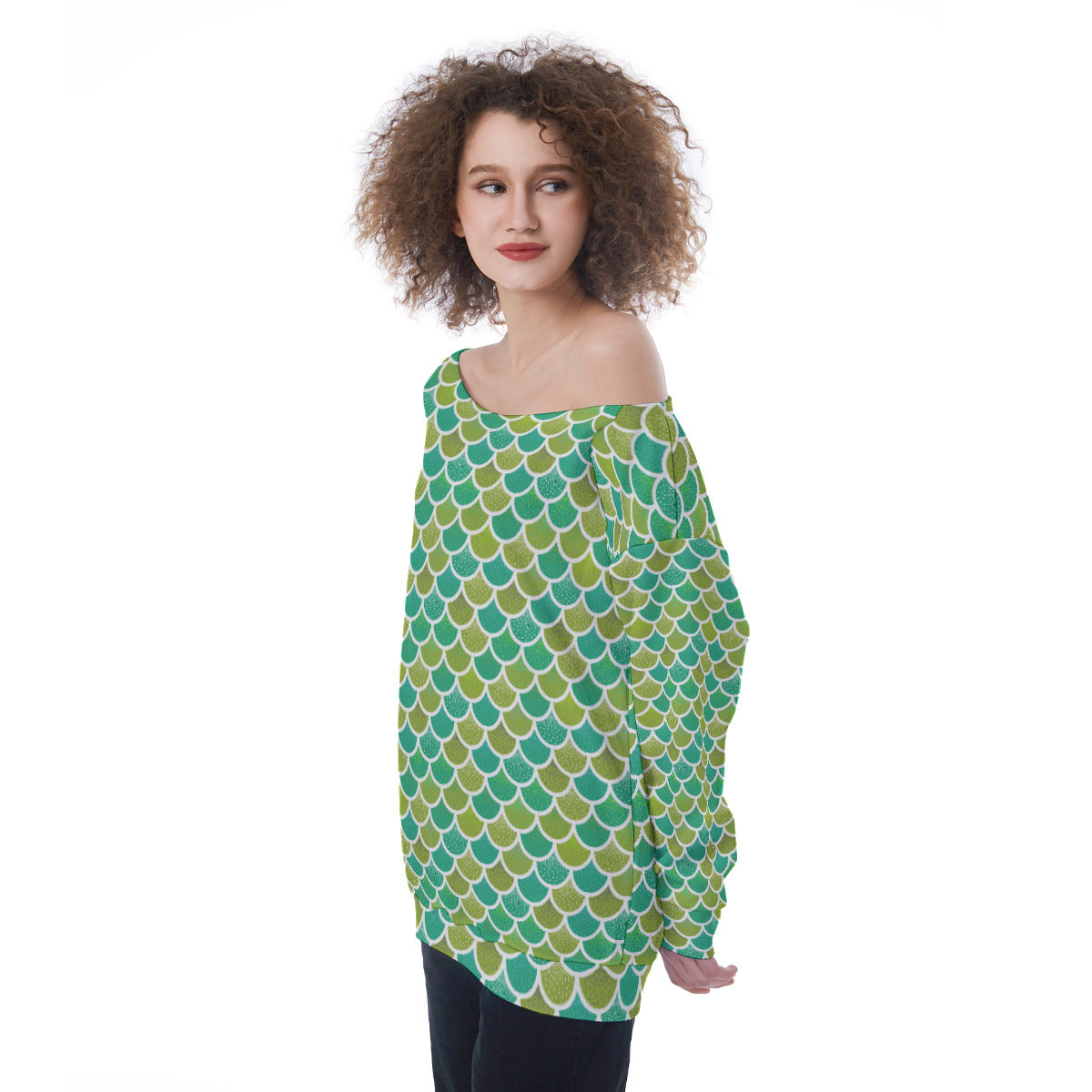 Mermaid Scales Oversized Women's Off-Shoulder Sweatshirt
