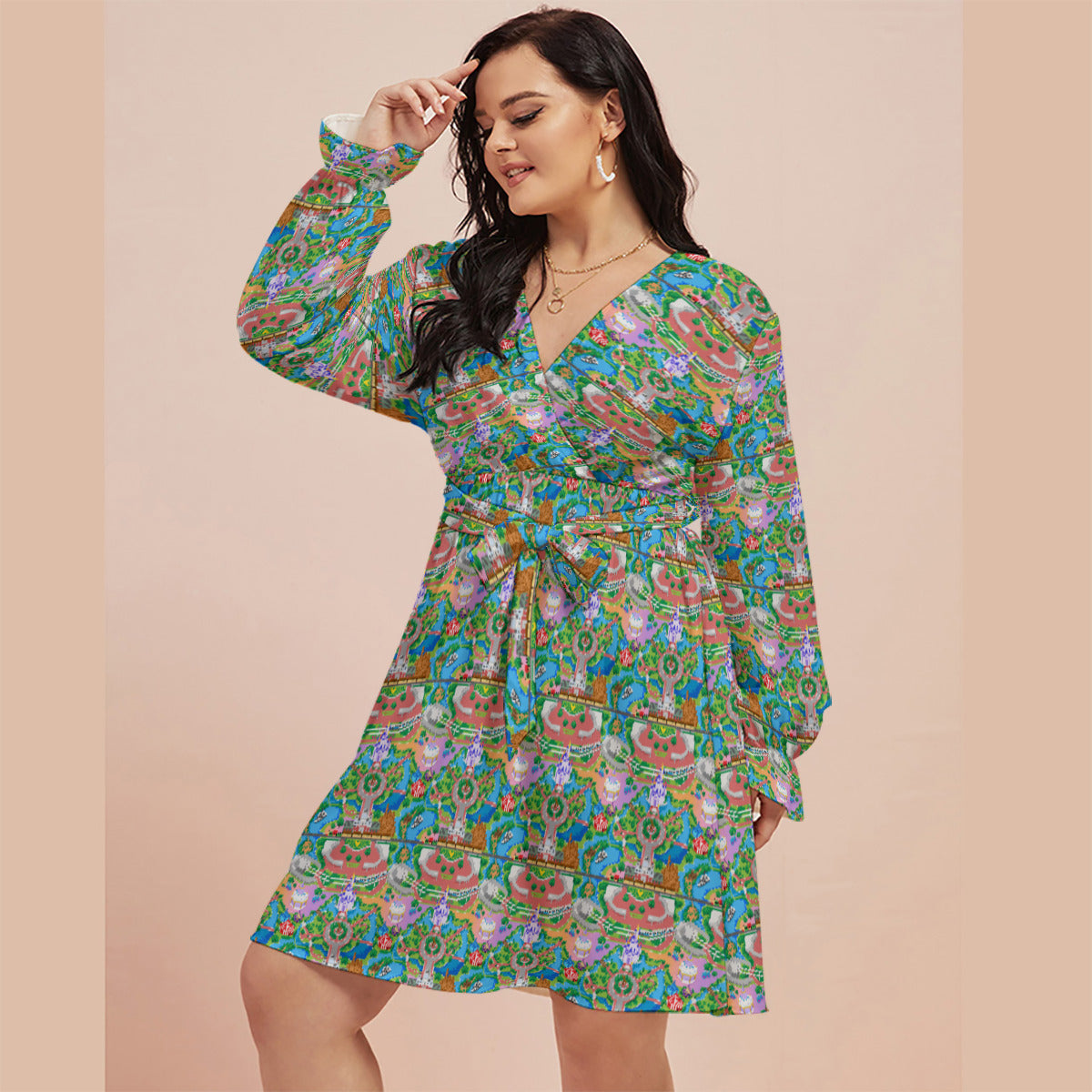 Park Map Women's Plus Size V-neck Dress With Waistband