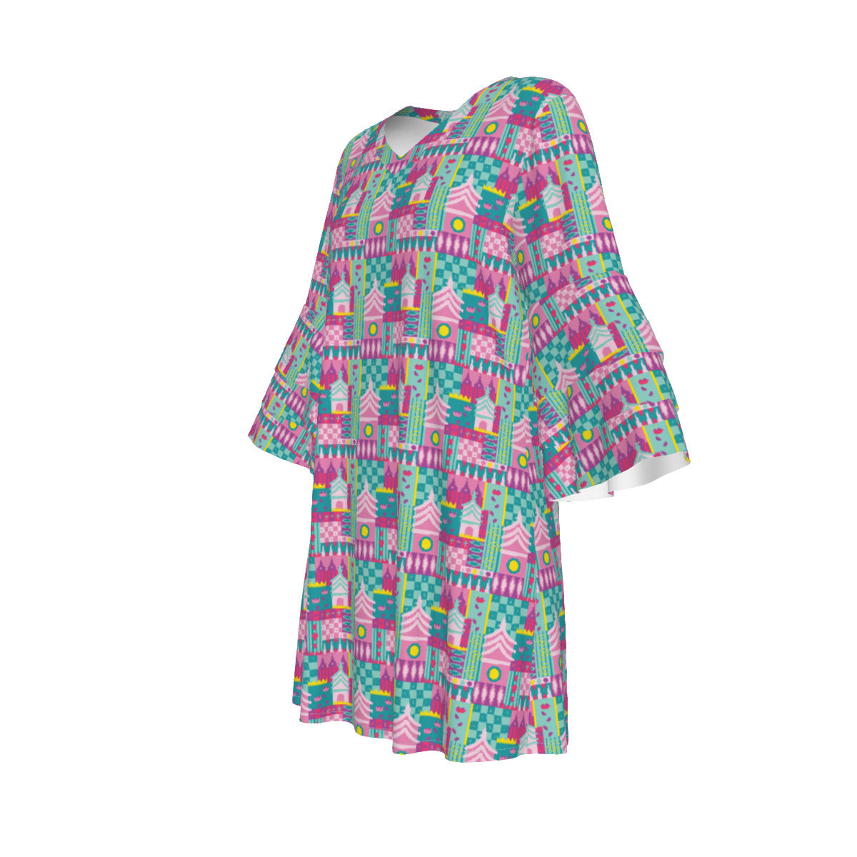 Small World Women's Stacked Ruffle Sleeve Dress