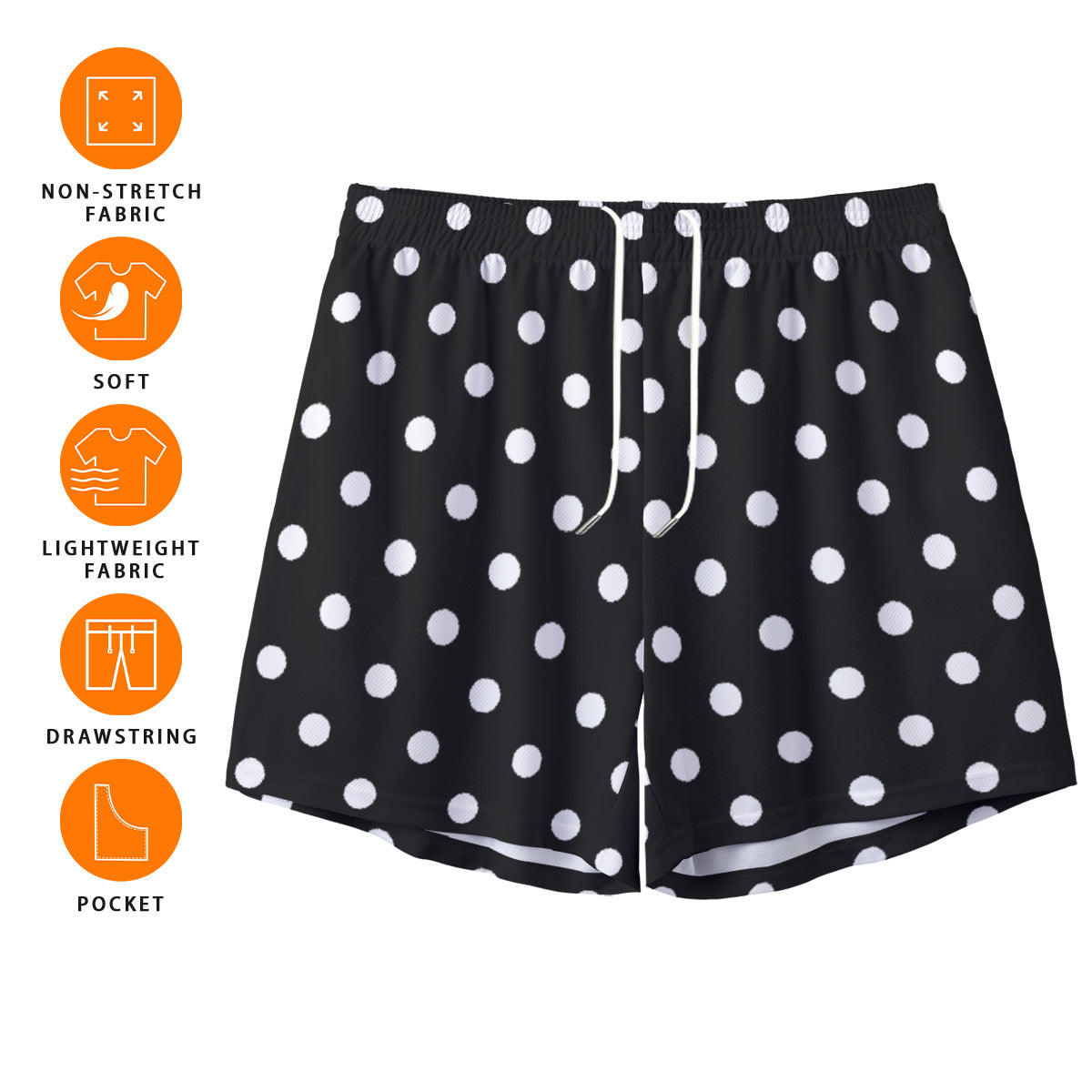 Black With White Polka Dots Unisex Pocket Shorts