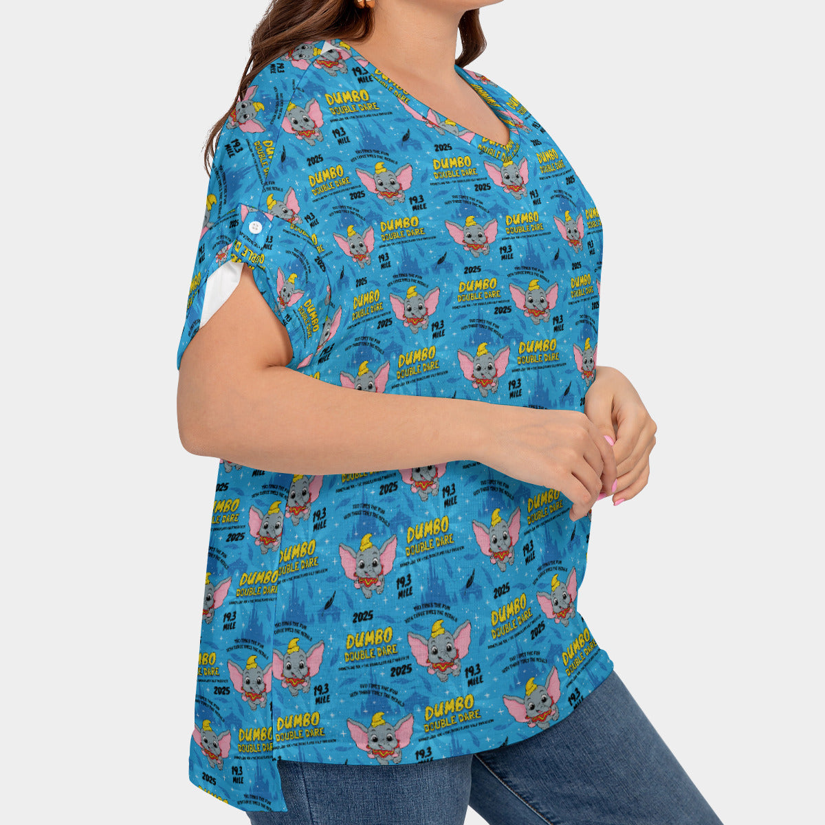 Disneyland Dumbo Double Dare Women's Plus Size Short Sleeve T-shirt With Sleeve Loops