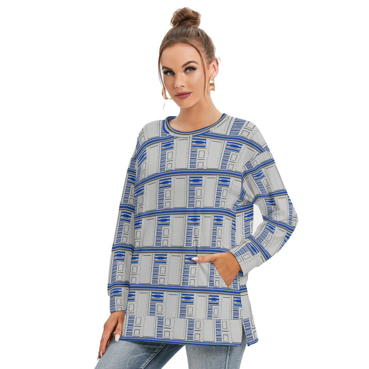 R2-D2 Women's Side Split O-neck Sweatshirt With Pockets