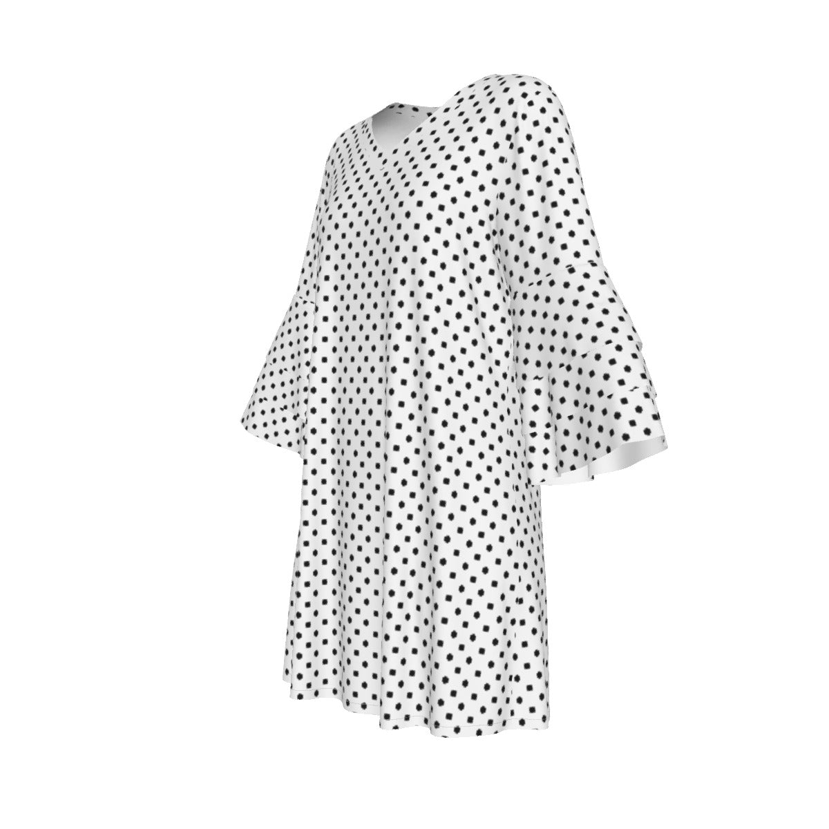 White With Black Polka Dots Women's Stacked Ruffle Sleeve Dress