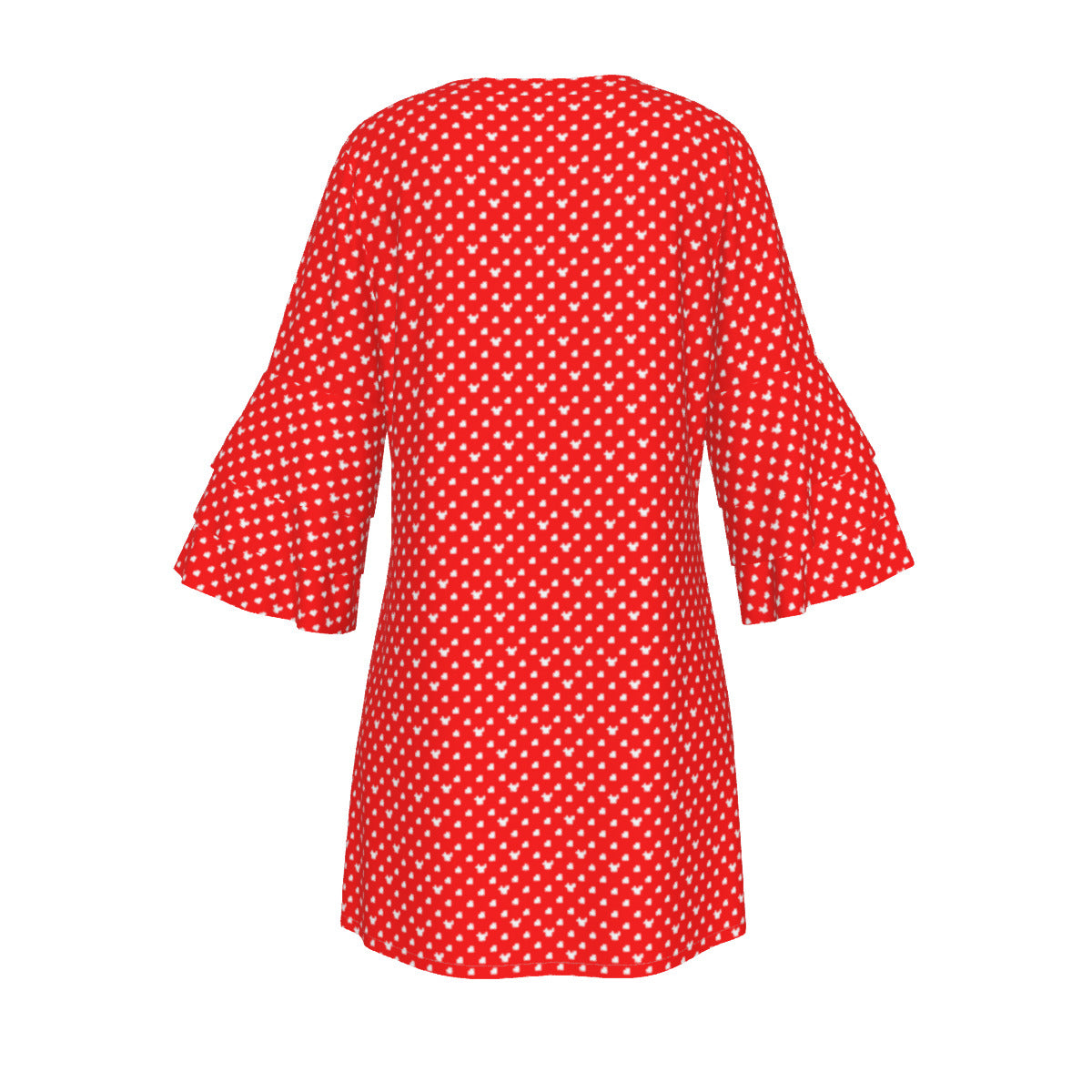 Red With White Mickey Polka Dots Women's Stacked Ruffle Sleeve Dress