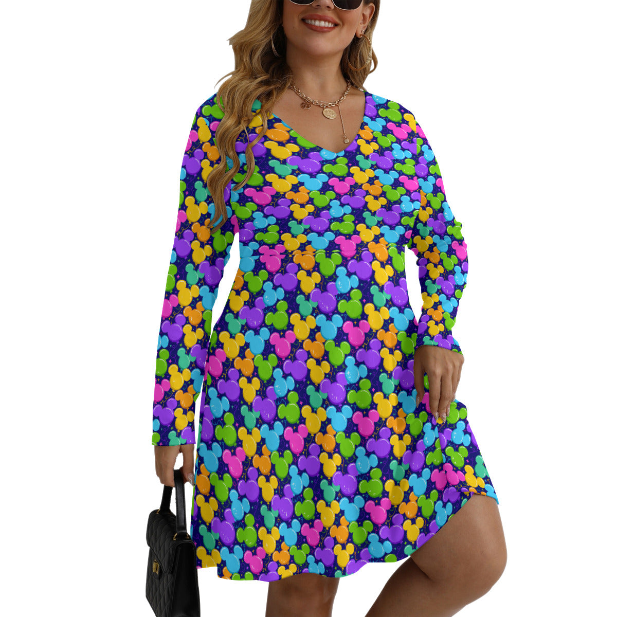 Park Balloons Plus Size Women's V-neck Long Sleeve Dress