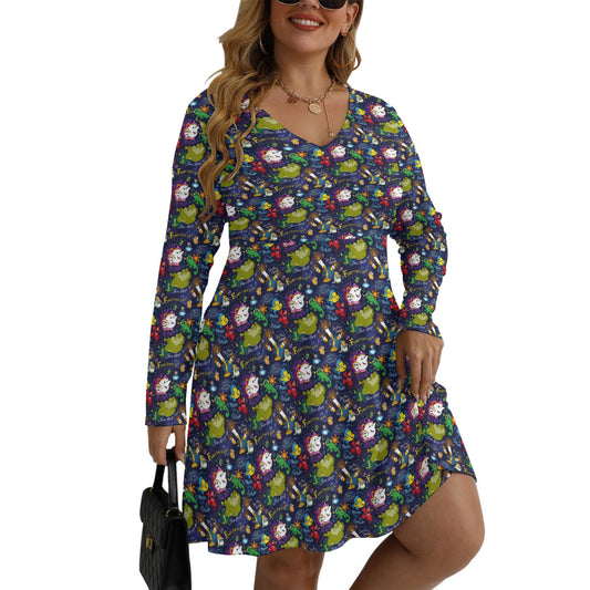 Sidekicks Plus Size Women's V-neck Long Sleeve Dress