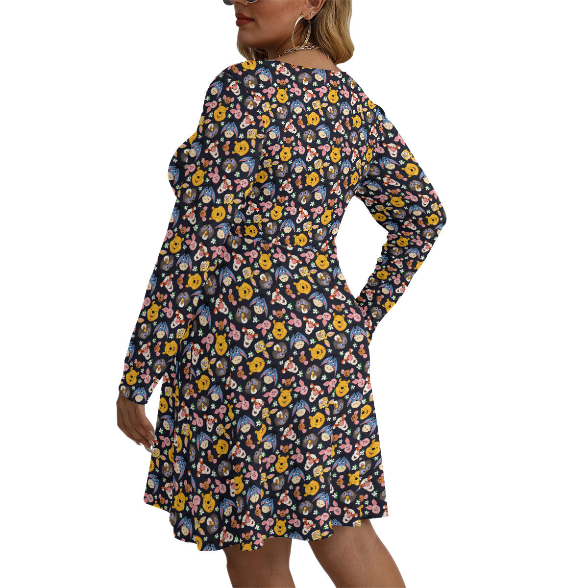 Hundred Acre Wood Friends Plus Size Women's V-neck Long Sleeve Dress