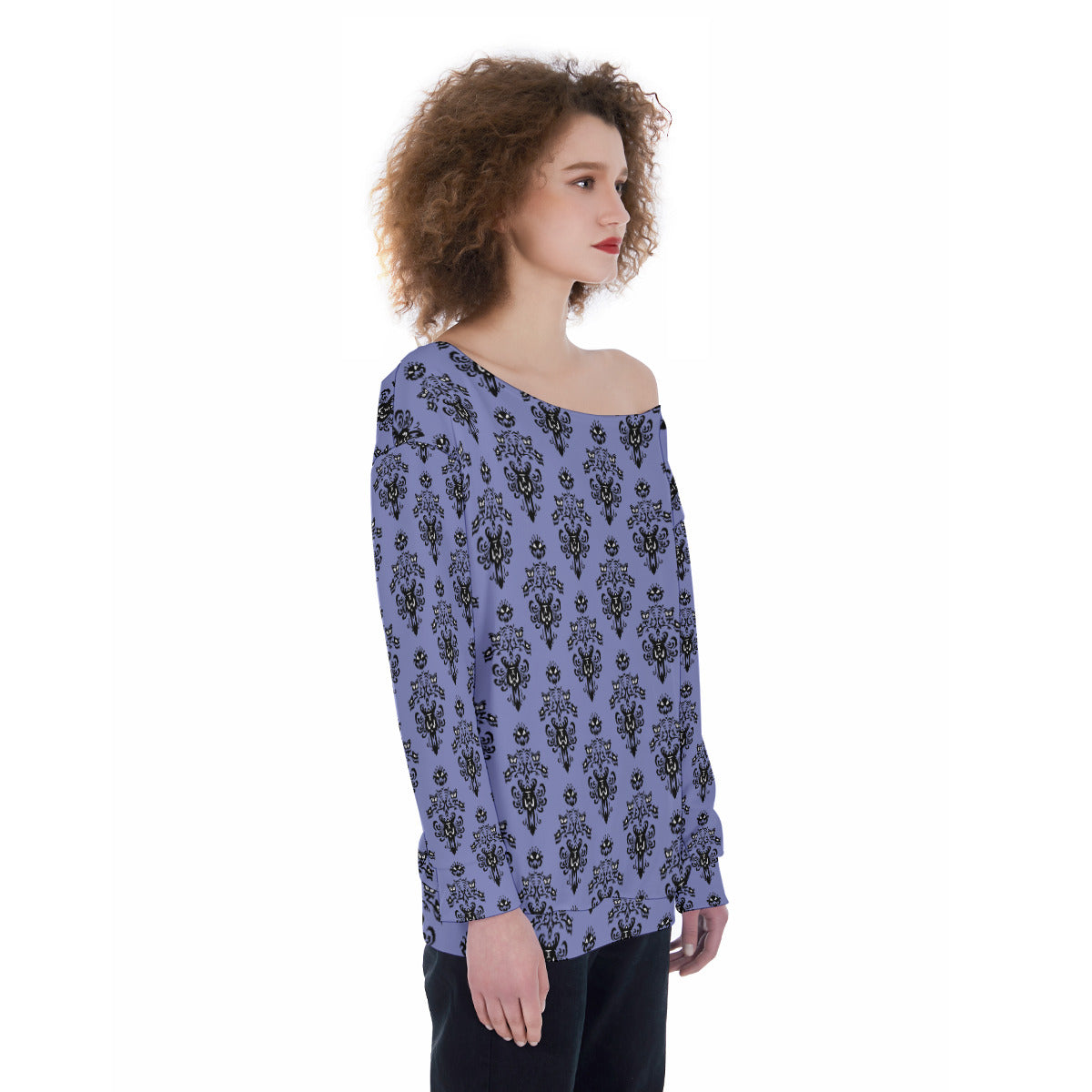 Haunted Mansion Wallpaper Oversized Women's Off-Shoulder Sweatshirt