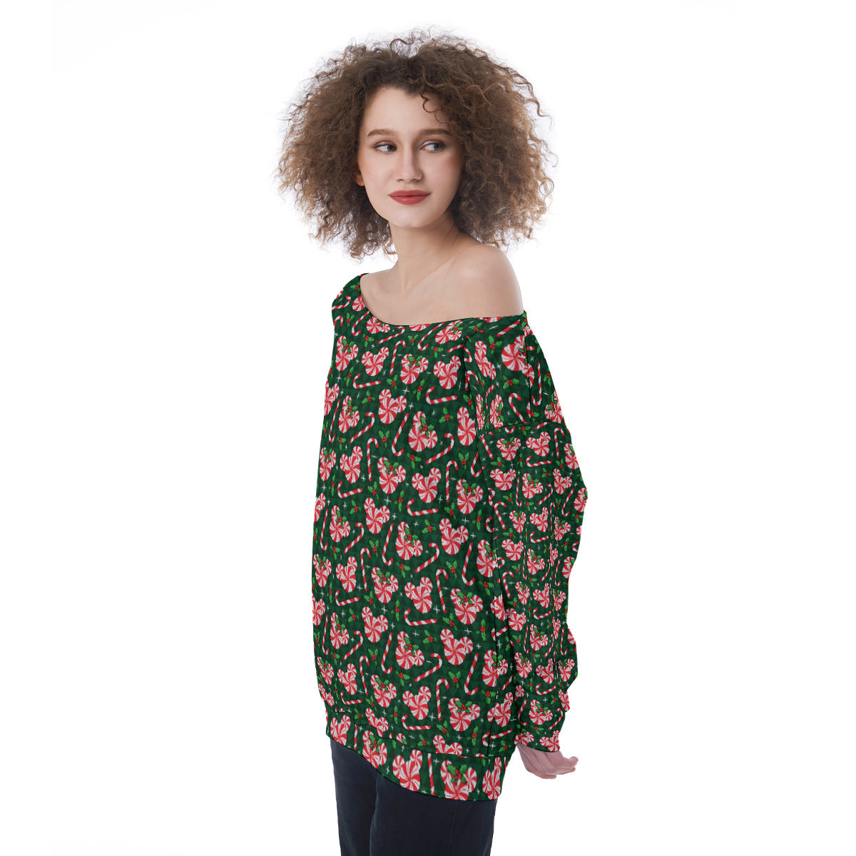 Christmas Peppermint Oversized Women's Off-Shoulder Sweatshirt