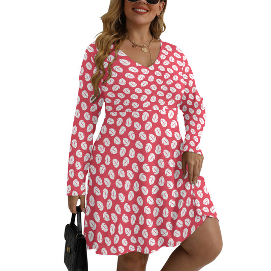 Lilo's Dress Plus Size Women's V-neck Long Sleeve Dress