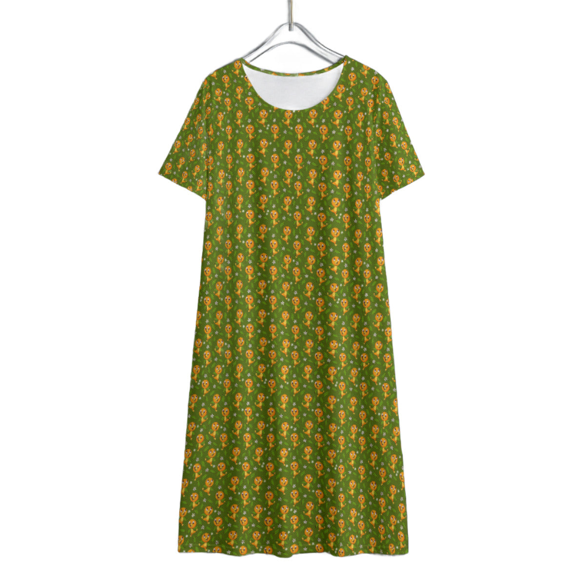 Orange Bird Women's Swing Dress With Short Sleeve