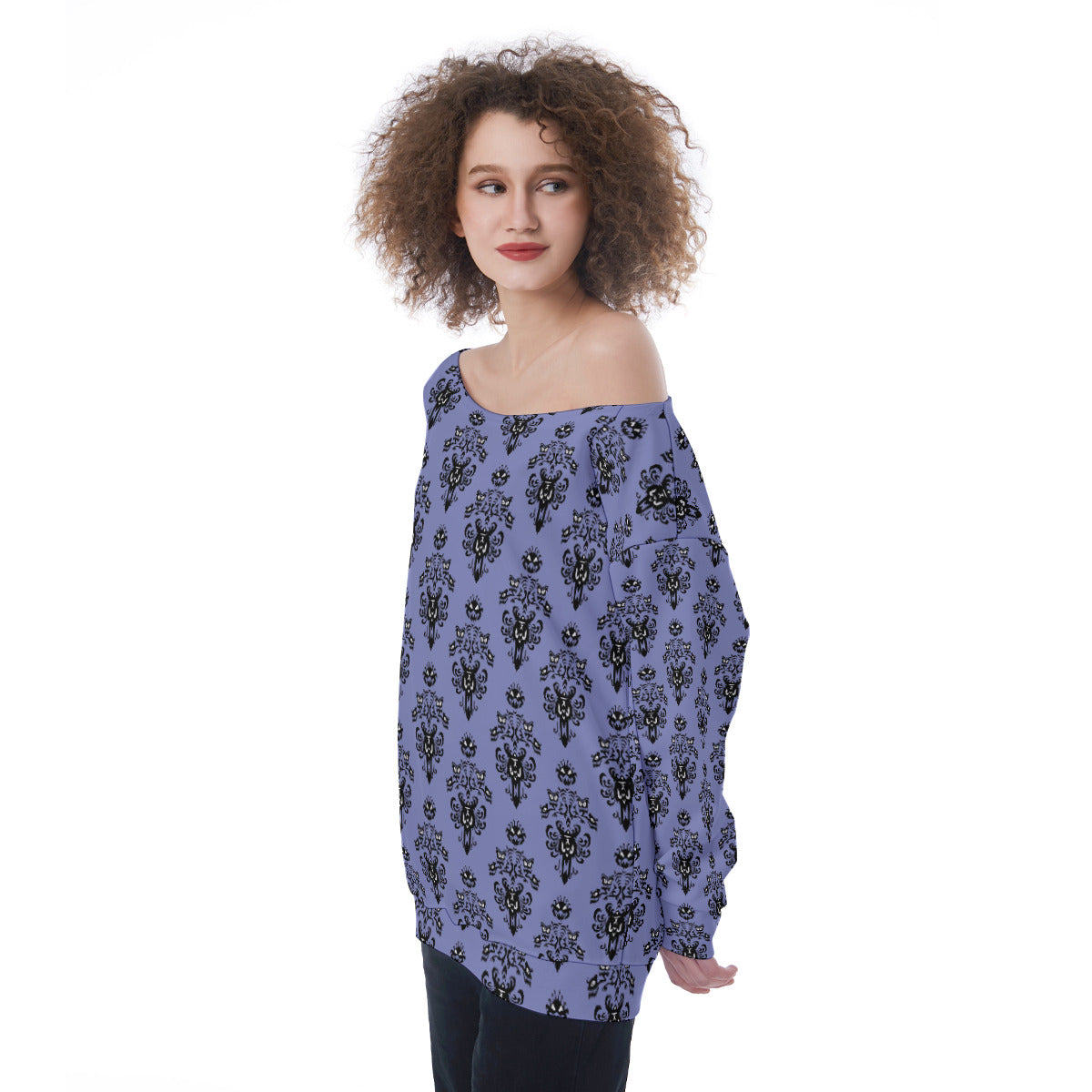 Haunted Mansion Wallpaper Oversized Women's Off-Shoulder Sweatshirt