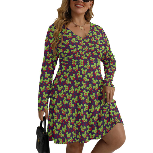 Magical Evil Apple Plus Size Women's V-neck Long Sleeve Dress