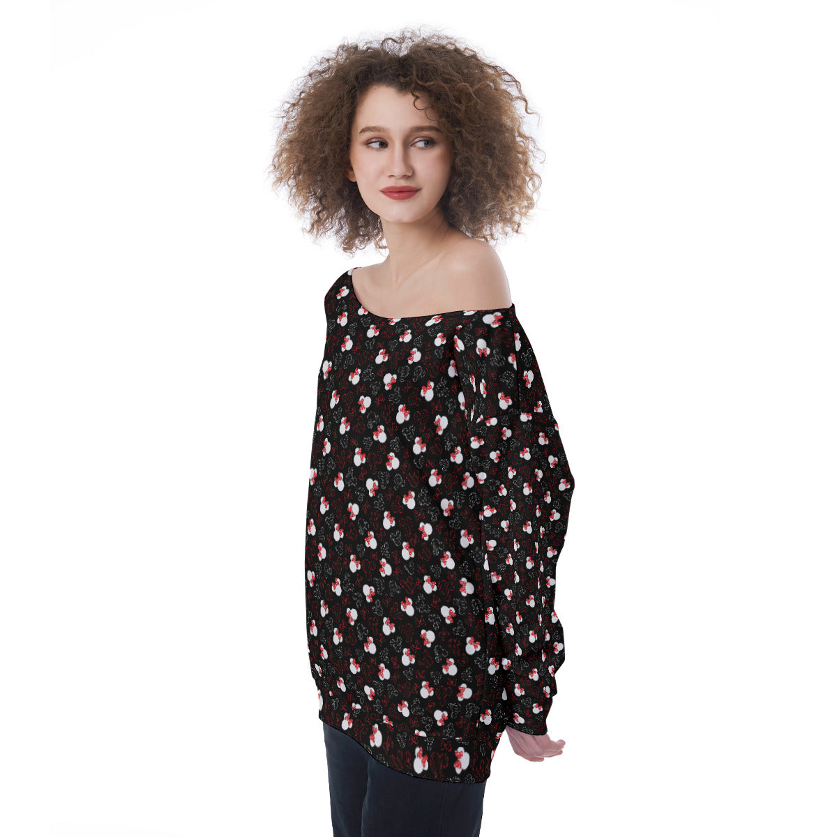 Mickey And Minnie Dots Oversized Women's Off-Shoulder Sweatshirt