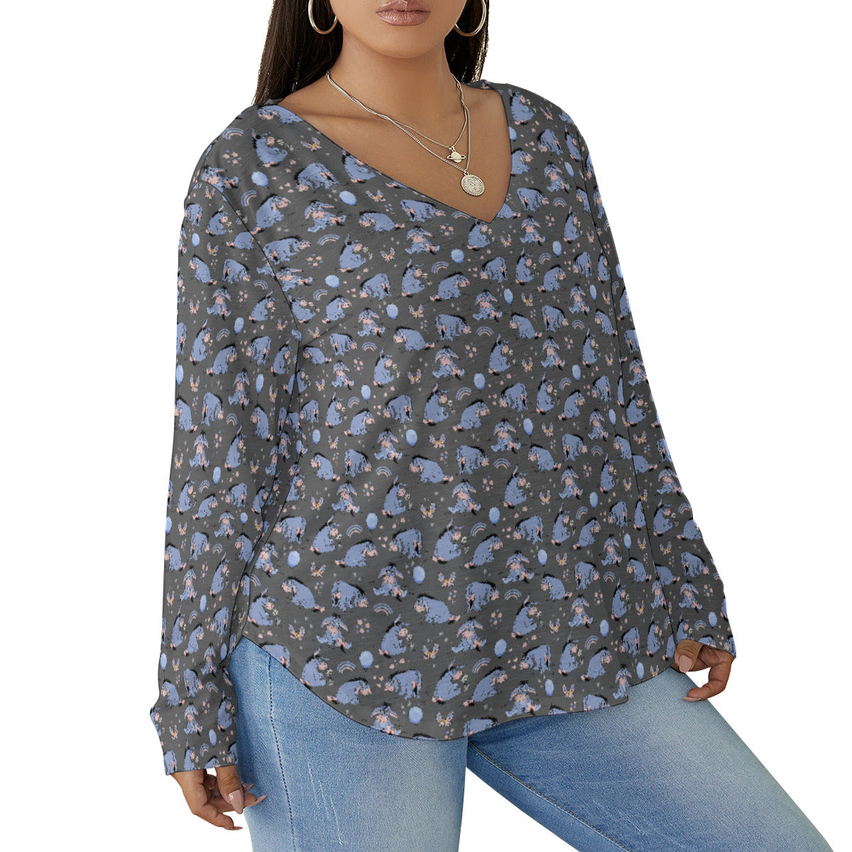 Thanks For Noticing Me Women's Plus Size V-Neck T-Shirt With Curved Hem